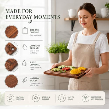 Acacia Wood Cutting Board Reversible Charcuterie Chopping Boards Durable & Double Sided Knife-Friendly, Juice Groove, Easy-Grip, Kitchen Gift