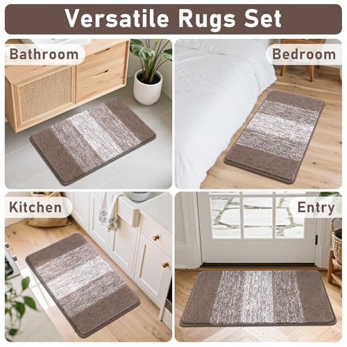 Bsmathom Bathroom Rug Set 4 Piece, Plush Microfiber Bath Mat, Coffee | Extra Water Absorbent, Non Slip Washable Runner Bath Rugs with Toilet Lid Cover and U-shaped Contour Toilet Mat - color: Coffee, size: 18"x26"+18"x48"+U20"x24"+Cover19"x21"
