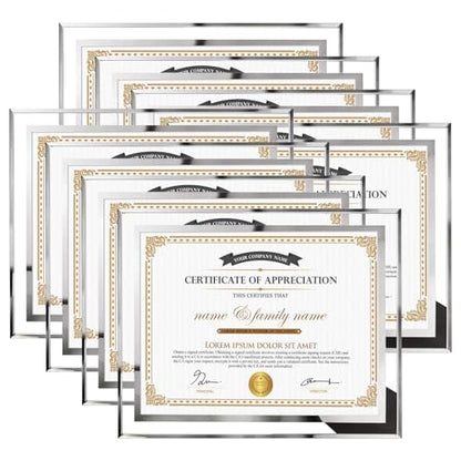 Hoikwo 8.5 by 11 Picture Frames, 8 Pack 8.5x11 Glass Picture Frames – For Small Business Licenses, School Certificates, Family Awards & Office Diplomas, Tabletop Display Only – Vertical or Horizontal - size: 8.5x11-8 Frames