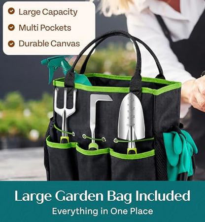 Heavy Duty Gardening Tools - Gardening Gifts for Women, Men, Mom, Dad - Durable, Ergonomic Garden Tools Set (Green) - style: Standard