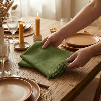 ACCENTHOME Olive Green Cotton Linen Napkin Set of 6 18x18 inch Dinner | Cotton Linen Blend Napkins, Machine Wash On Gentle Cycle, Economy Pack, Multi Purpose Use, Cotton - color: 03 - Olive Green, size: 18" x 18" (Set of 6)
