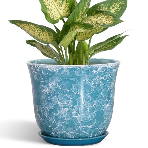 Ceramic Pots for Plants - 5.6 Inch Plant Pot with Drainage Hole and Saucer, Round Succulent Flower Orchid Pot for Indoor Outdoor, Modern Planter, Home Room Decor, Gift for Plant Lover, Blue - color: Gemstone Blue, size: 6 Inch