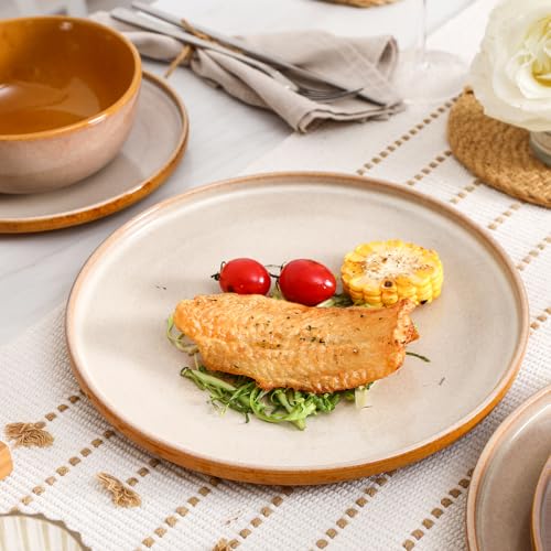 vicrays Ceramic Salad Plates Set - Porcelain 8 Inch Flat Dessert Appetizer Plate for Lunch Home Party Restaurant - Scratch Resistant Microwave Oven and Dishwasher Safe - Set of 6 (Beige) - color: Beige