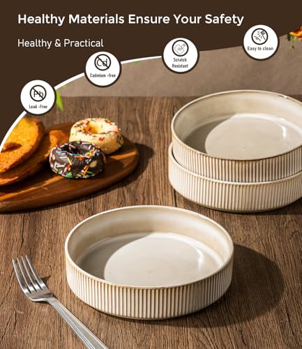 GBhome 7.5 Inch Pasta Bowls Set of 4, Ceramic Salad Bowls, Cappuccino | Double Reactive Glaze Bowls for Pasta, Noodles & Fruit, Scratch Resistant, Microwave & Dishwasher Safe - color: Cappuccino, size: Set of 4