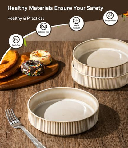 GBhome 7.5 Inch Pasta Bowls Set of 6, Ceramic Salad Bowls, Cappuccino | Double Reactive Glaze Bowls for Pasta, Noodles & Fruit, Scratch Resistant, Microwave & Dishwasher Safe - color: Cappuccino, size: Set of 6