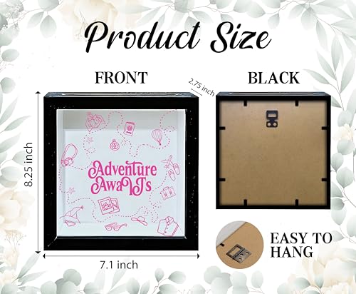 Travel Fund Box, 8×8 Adventure Awaits Shadow Box Frame with Slot, Piggy Bank Money Saving Decoration for Graduation Bridal Shower, Pink Travel Lines Themed Memory Keepsake Gift -A06 - size: 8×8 pink adventure awaits