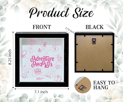 Travel Fund Box, 8×8 Adventure Awaits Shadow Box Frame with Slot, Piggy Bank Money Saving Decoration for Graduation Bridal Shower, Pink Travel Lines Themed Memory Keepsake Gift -A06 - size: 8×8 pink adventure awaits
