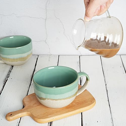 Bosmarlin Ceramic Jumbo Coffee Mug Set of 2, 23 Oz, Large Mug Soup Bowls with Handles, Dishwasher and Microwave Safe (Mint Green) - color: Mint Green