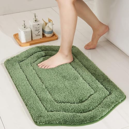 COSY HOMEER Non-Slip Bath Mat Extra Thick Absorbent Plush Washable | 20"x32" Green Non-Slip Extra Thick Plush Absorbent Machine Washable Bath Mat Bathroom Rug Floor Tub Shower - color: Green, size: 1'8" x 2'8" (Oval)