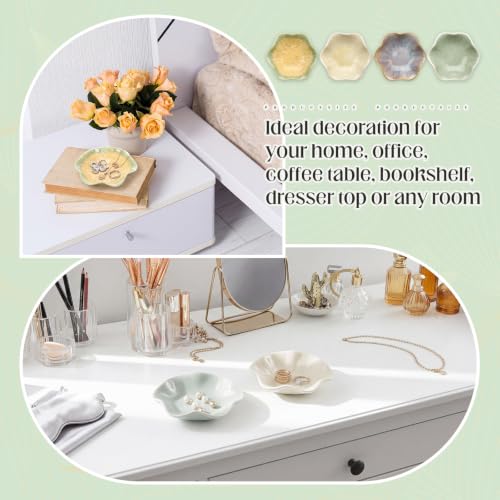 4 Pack Small Jewelry Dish Trinket Holder Tray for Rings Earrings Key Bowl Women Mother's Day Wedding Gift (Green Series,Ceramic) - color: Green Series, style: Ceramic
