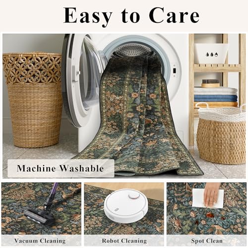5x7 Washable Area Rug Non Slip Throw Carpet for Bedroom Gold Green - color: Gold Green (Larger Pattern), size: 5' x 7' (Rectangular)