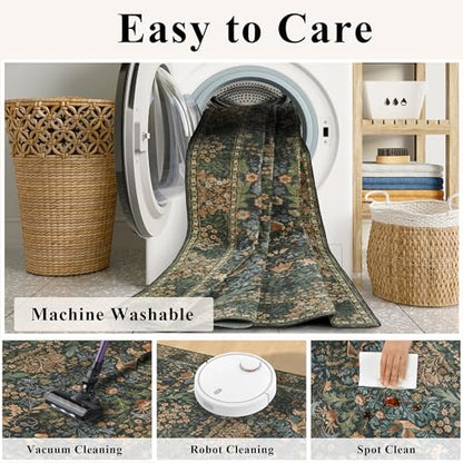 5x7 Washable Area Rug Non Slip Throw Carpet for Bedroom Gold Green - color: Gold Green (Larger Pattern), size: 5' x 7' (Rectangular)