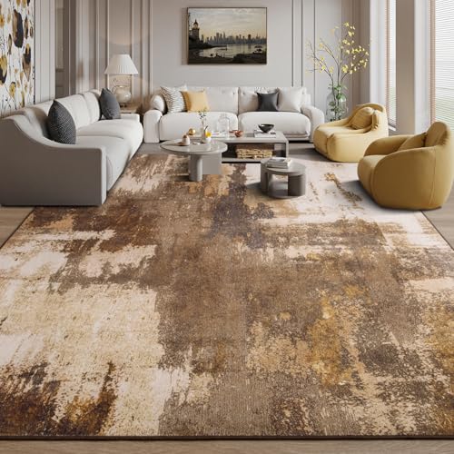 Kelarea Washable Area Rug 9x12, Non-Slip Low Pile Abstract Brown | Water & Stain Resistant, Pet Friendly, Easy Clean, Ultra Soft, for Living Room, Bedroom, Nursery, Ofiice - color: Brown, size: 9' x 12' (Rectangular)