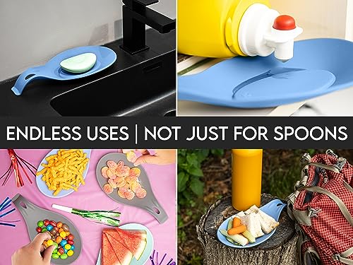Blue Silicone Spoon Rest for Stove Top, Set of 2, XL 9.2”, DISHWASHER SAFE | NON-STICK Surface for Quick Cleanup, Non-Slip, Safe for Glass & Induction Cooktops, Raised Edges Catch Drips, Heat Resistant - color: Sky Blue - 2 Pcs