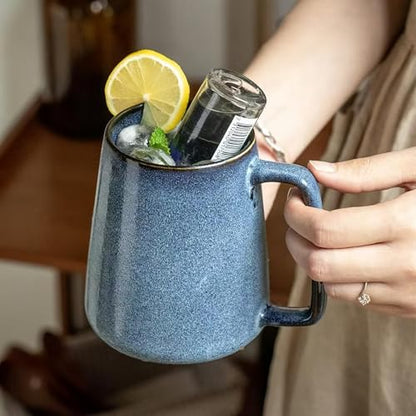 Extra Large Tall Coffee Mugs with Handle - Set of 2, 24 oz Ceramic, Dishwasher & Microwave Safe, Blue and Green - color: 24 oz-Blue&Green