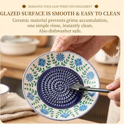 Ceramic Garlic Grater Plate Bowl Tomato Dish Made in Spain Spanish Grating Pan Herb Stripper Peeler Con Tomate Grater Plate Brush Stand Kitchen Gadget Gift Set Ginger Olive Oil Dip(#F) - color: #F
