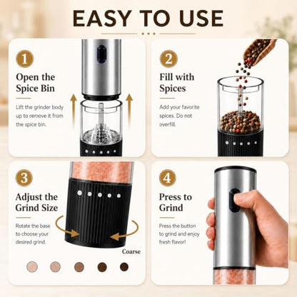 USB Rechargeable Electric Salt Pepper Grinder Stainless Steel Spice Mill