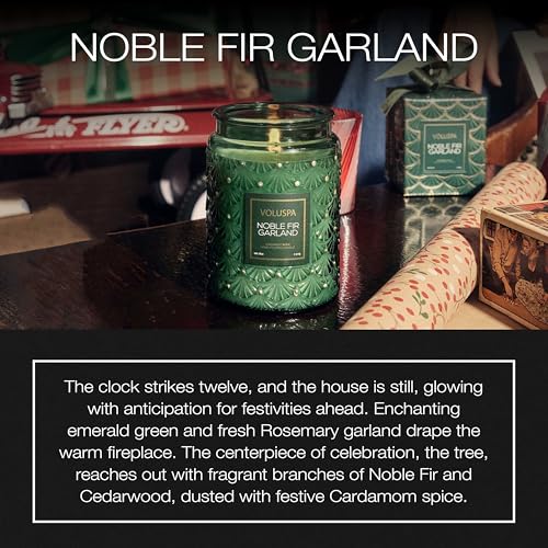 Voluspa Noble Fir Garland, Large Candle Jar, 18oz, Coconut Wax Blend, Scented Candles for Home, 100 Hour Burn Time, Poured in the USA - color: 16 - Noble Fir Garland