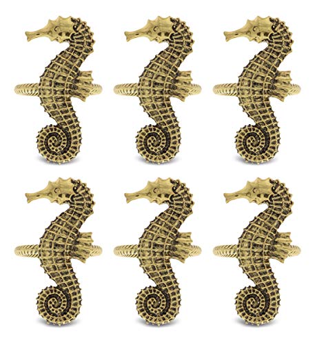 Gold Napkin Rings Set of 6, Table Setting Centerpiece Decor Napkins Ring Holders, Napkin Ring Packs for Family Holiday Dinner, Fancy Banquet & Wedding Decorations for Reception- Seahorse - style: Gold - Seahorse