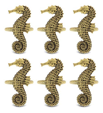 Gold Napkin Rings Set of 6, Table Setting Centerpiece Decor Napkins Ring Holders, Napkin Ring Packs for Family Holiday Dinner, Fancy Banquet & Wedding Decorations for Reception- Seahorse - style: Gold - Seahorse
