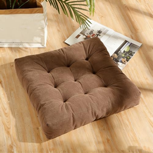 Square Floor Pillow Cushion, 22x22 Inch Meditation Pillow, Coffee | Thick Tufted, Soft Velvet Seat Cushion, for Yoga, Gaming, Reading, Living Room, Tatami, Chair - color: Coffee