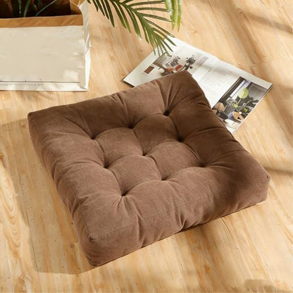 Square Floor Pillow Cushion, 22x22 Inch Meditation Pillow, Coffee | Thick Tufted, Soft Velvet Seat Cushion, for Yoga, Gaming, Reading, Living Room, Tatami, Chair - color: Coffee