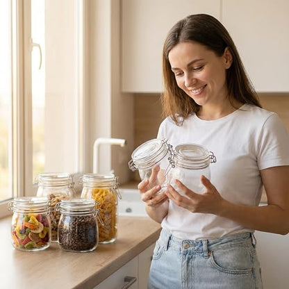 17oz Airtight Glass Jars, 6 Pack Clamp Lid Canisters, Small Food Storage Containers for Spices, Nuts, Snacks, Canning Jar for Jams & Pickling, Pantry Organization - size: 17 fl oz x 6 - Round