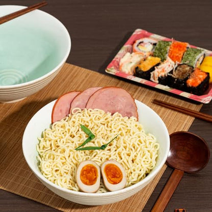 8 Inch Ceramic Ramen Bowl Set of 2, 40oz Japanese Bowls with Spoons & Chopsticks,Durable,Microwave & Dishwasher Safe,Perfect for Ramen,Pho,Salad,Soup,Noodles，Mixing bowls（Cyan Sea） - color: Cyan Sea