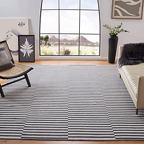 SAFAVIEH Montauk Collection Area Rug - 10' x 14', Ivory & Grey, Handmade Stripe Cotton, Ideal for High Traffic Areas in Living Room, Bedroom (MTK715A) - color: Ivory/Grey, size: 10' x 14' (Rectangular)