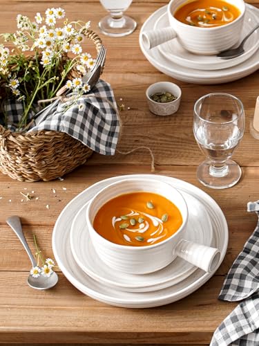 LE TAUCI French Onion Soup Bowls, 18 Ounce Soup Bowls With Handles for Chili, Beef Stew, Onion Soup Crocks Microwave Dishwasher Oven Safe - 5.5 inch, Set of 4, Arctic White - color: Farmhouse