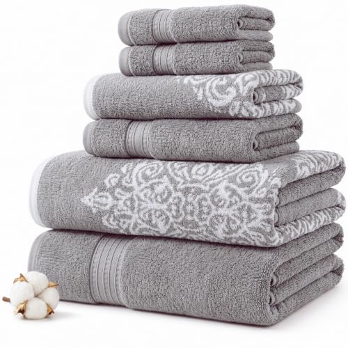 Modern Threads 6 Piece Reversible Yarn Dyed Jacquard Towel Set Artesia Damask Gray - color: Gray