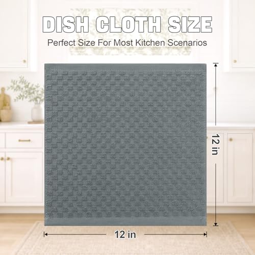 Homaxy 100% Cotton Terry Dish Cloths, 12"x12", 12-Pack, Dark Grey | Ultra Soft Absorbent Dish Towels with Hanging Loop, Pineapple Grid Designed - color: Dark Grey, size: 12 x 12 - 12 Pack