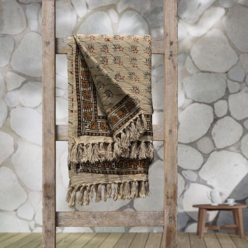 Trade Star 100% Cotton Floral Throw with Tassels Decorative Premium Quality Blanket for Room Designer Cozy Blanket Decor with Beautiful Syahi-Begar Block Printing 50x70 Inches (Throw Blanket 14) - color: Throw Blanket 14