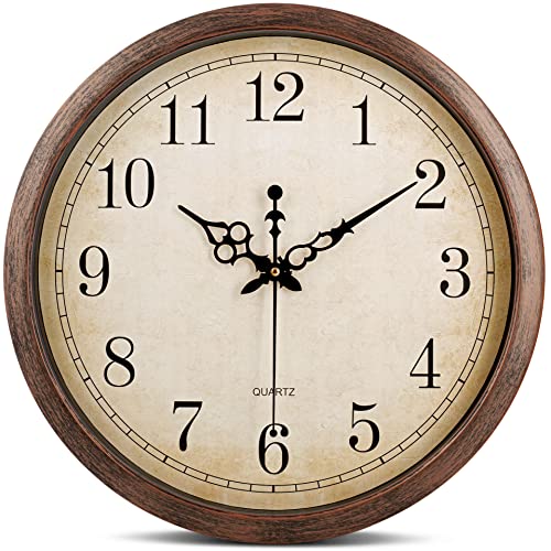 Bernhard Products Vintage Brown Wall Clock Silent Non Ticking 16 Inch Extra Large Quality Quartz Battery Operated Round Decorative Easy to Read for Home Kitchen Living/Dining Room Bedroom Office - color: Vintage, size: 16 Inch
