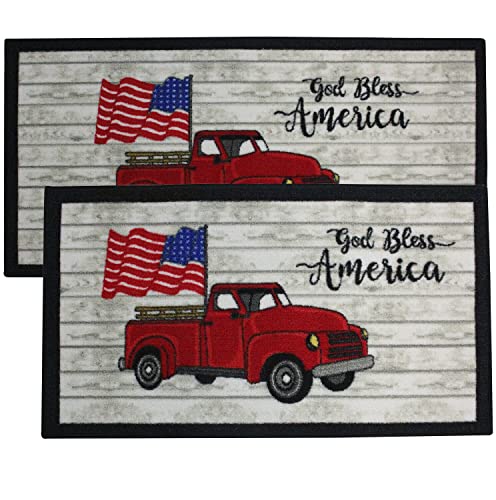 Kashi Home Kitchen Rug, Area Rug, Mat, Beautiful Print Non-Skid Latex Back God Bless America 20x40 Rectangle - color: God Bless America, size: 20x40 Rectangle