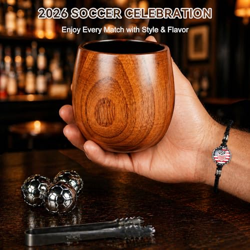 Charred Wooden Bourbon Drinking Glass Wooden Whiskey Glasses Set of 2 Complete Whiskey Gift Set Old Fashioned Glass Bourbon Gifts for Men (2 Pack Soccer) - style: 2 Pack Soccer