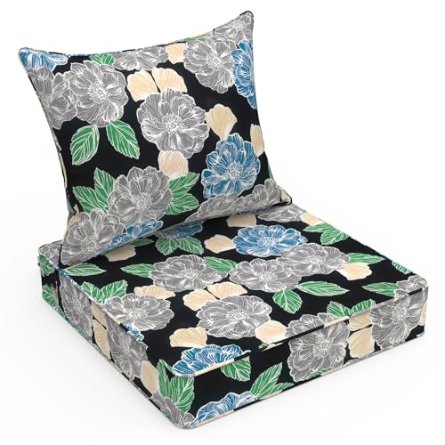 LVTXIII Outdoor Deep Seat Cushion 22"x22"x4" Patio Seat and Back Cushion Set Seasonal Chair Cushion for Dining Arm Chairs, Wicker Chairs and Garden Furniture Decoration, Peony Garden - color: Peony Garden, size: 22x22x4