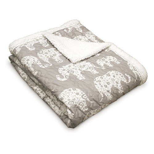 Lush Decor Elephant Parade Sherpa Throw Blanket 50" W x 60" L, Soft Gray - Elephant Blanket for Kids - Plush Throw Blankets for Bed - Couch Blankets - color: Elephant Parade Gray, size: 50" x 60"