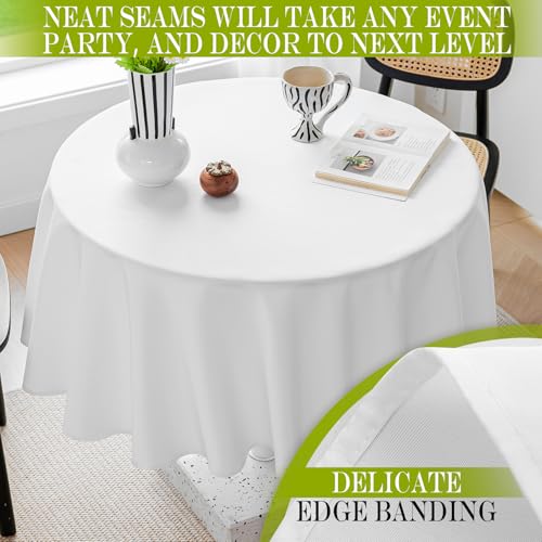 BYDOLL Table Cloth 48 Inch Round Tablecloth Fits Max38 Inch Diameter Table Top,White Polyester Washable Wrinkle-Free Spillproof Tablecloth for Party Patio Cover - color: White, size: 48" x 48" (Round-Fits Tables 24''-36'')