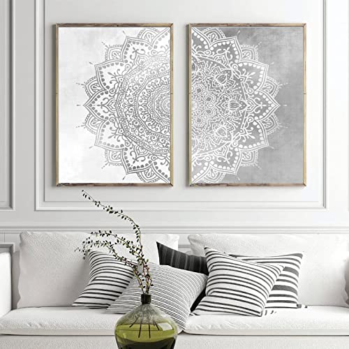 Pennclys Gray Mandala Wall Art Mandala Canvas Wall Decor Abstract Flower Yoga Wall Art Boho Mandala Picture Yoga Lotus Painting Artwork for Living Room Bedroom Decor 16x24x2 Inch Unframed - color: Gray Flower Art, size: 24"L x 16"W, style: Unframed