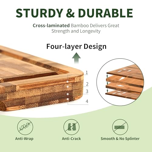 BAMBANG Bamboo Cutting Board for Kitchen with Juice Groove, End-Grain Butcher Block Chopping Boards, Checkered Wooden Cutting Boards Set of 3 with Stand, Knife-Friendly, Serving Tray - color: End Grain