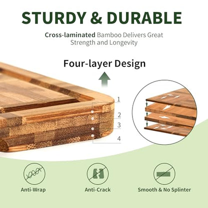 BAMBANG Bamboo Cutting Board for Kitchen with Juice Groove, End-Grain Butcher Block Chopping Boards, Checkered Wooden Cutting Boards Set of 3 with Stand, Knife-Friendly, Serving Tray - color: End Grain
