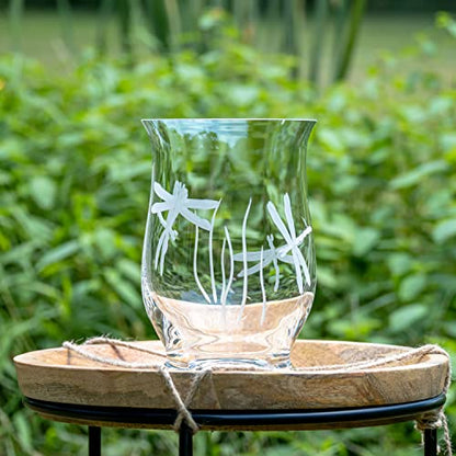 Rolf Glass Dragonfly Glass Hurricane Candleholder | 8-inch Engraved Hurricane Vase | Lead-Free Glass | Diamond-Wheel Engraved | Multi-use Pillar Candle Holder and Flower Vase - color: Hurricane Vase