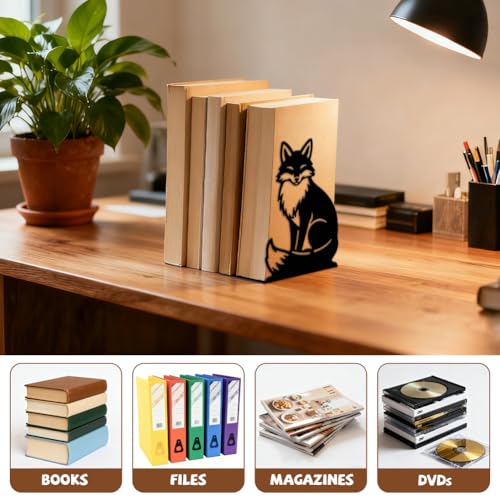 Metal Bookends for Shelves, Modern Decorative Heavy Duty Study Book Ends Stoppers for Office, Desk, Shelf, Room 5.3"x4.3"x7.9" Cast Iron Simple Tall Bookends 1 Pair (Fox) - style: Fox