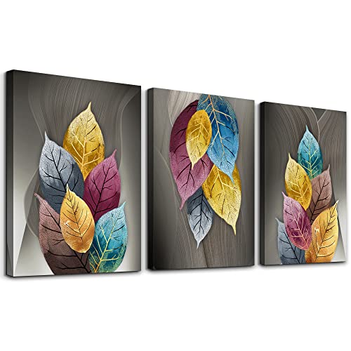 Canvas Wall Art For Living Room Family Wall Decor For Bedroom Kitchen Decor Artwork Abstract Leaves Painting Fashion Office Wall Pictures Poster Prints Bathroom Home Decorations 12" X 16" 3 Pieces - color: Abstract Color Leaves Painting, size: 12x16inches