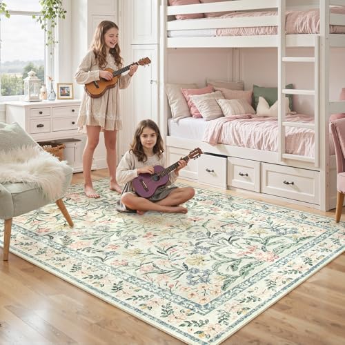 Lahome Boho Beige Rugs for Living Room 6x9, Washable Kids Rugs for Bedroom Girls, Farmhouse Soft Baby Carpet for Nursery, Non-Slip Carpet for Dining Room Playroom, Beige | Soft Baby Girls Carpet for Nursery, Non-Slip Carpet for Dining Room Playroom, Beige