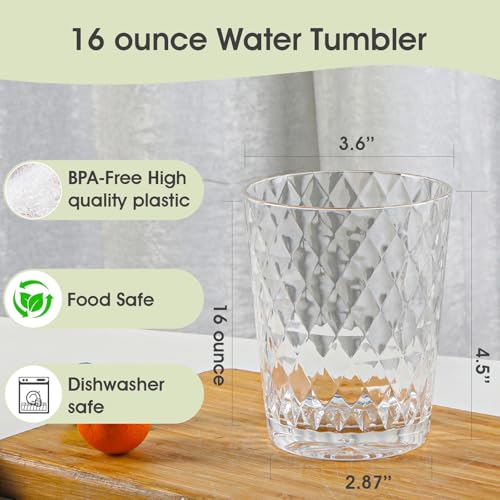 BPA-Free Plastic Tumblers 6 Pack (6x16oz) | Reusable Dishwasher Safe | Stackable Shatterproof Cups | Plastic Drinkware & Drinking Tumblers for Restaurant, Home, Party - color: Transparent, size: 6-Pack