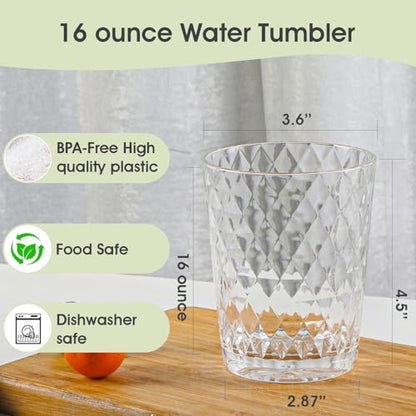 BPA-Free Plastic Tumblers 6 Pack (6x16oz) | Reusable Dishwasher Safe | Stackable Shatterproof Cups | Plastic Drinkware & Drinking Tumblers for Restaurant, Home, Party - color: Transparent, size: 6-Pack