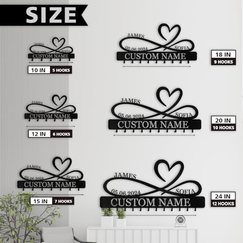 Personalized Metal Infinity Heart Key Hooks, Custom Couple's Name Key Holder Wall Mount, Key Hook Coat Rack, Key Holder Wall Hanging, Love Shape Wedding Housewarming Gift - color: 07 Heart