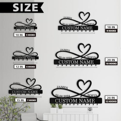 Personalized Metal Infinity Heart Key Hooks, Custom Couple's Name Key Holder Wall Mount, Key Hook Coat Rack, Key Holder Wall Hanging, Love Shape Wedding Housewarming Gift - color: 07 Heart